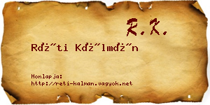 Réti Kálmán névjegykártya
